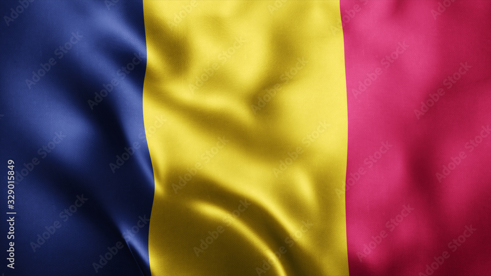 3d Rendered Realistic fabric Shiny Silky waving flag of Chad 8K Illustration Flag Background Chad National Flag