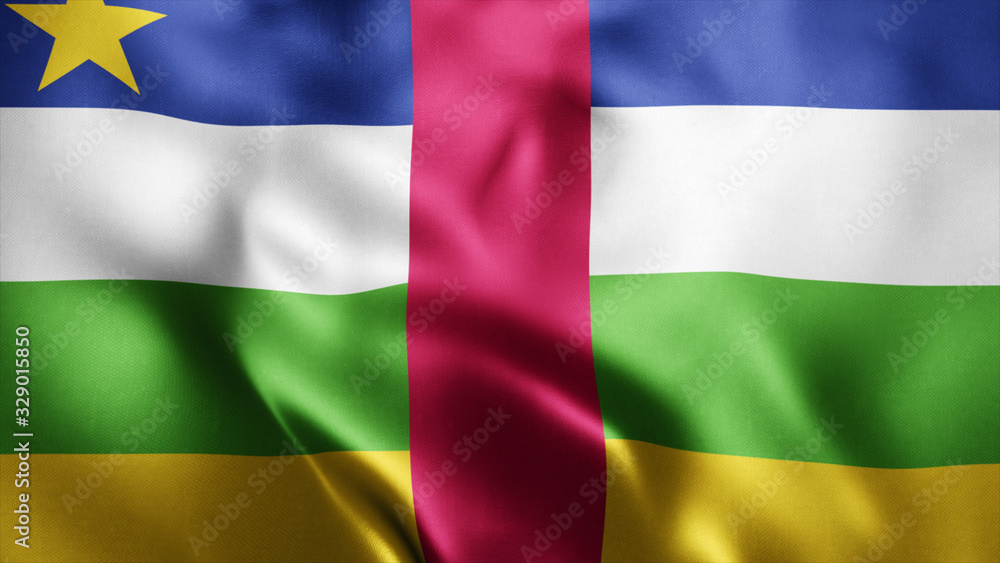 3d Rendered Realistic fabric Shiny Silky waving flag of Central African Republic 8K Illustration Flag Background Central African Republic National Flag