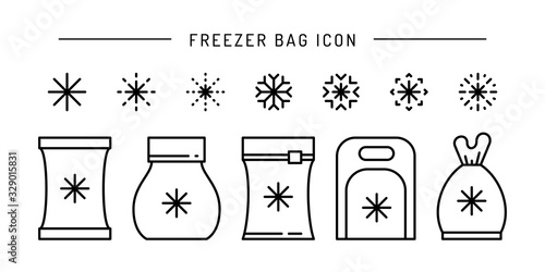 Set vector frozen food bag icon outline
