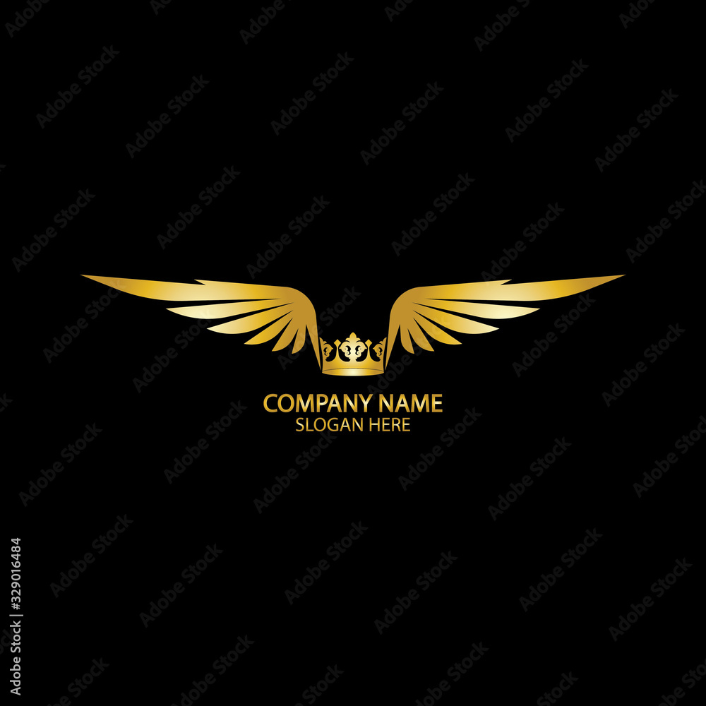 Obraz premium winged crown golden logo / vector illustration.
