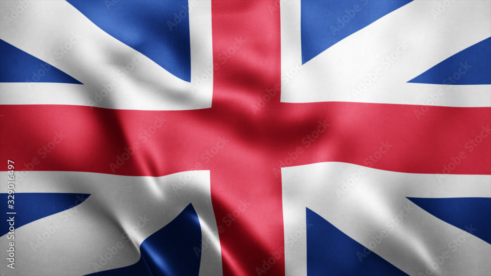 Fototapeta premium 3d Rendered Realistic fabric Shiny Silky waving flag of Great Britain 8K Illustration Flag Background Great Britain Flag
