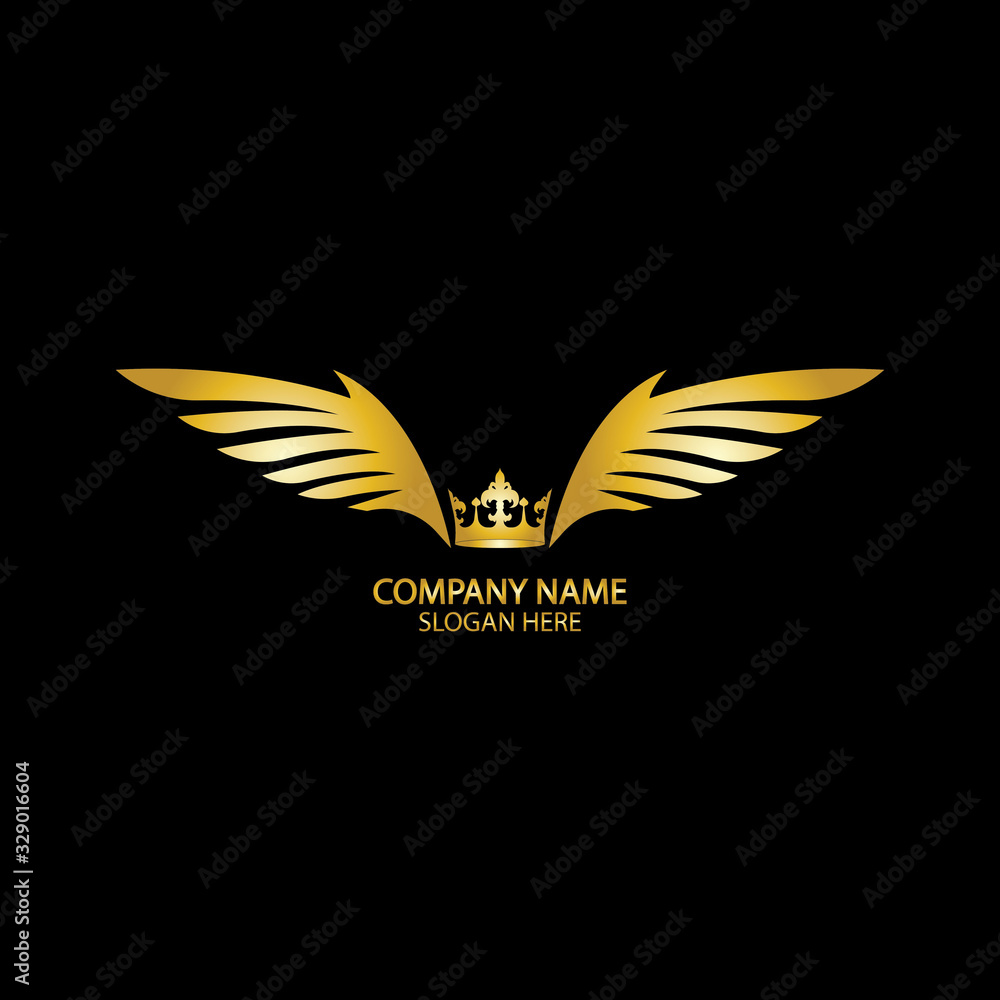Obraz premium winged crown golden logo / vector illustration.