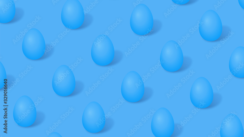 Modern minimalistic pattern style. Easter layout with blue eggs on a minimal solid background. The concept of spring holidays. 3D render.