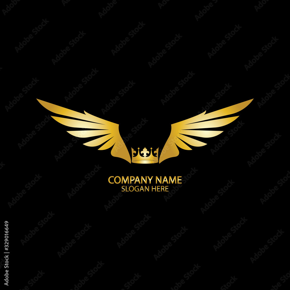 Obraz premium winged crown golden logo / vector illustration.