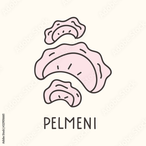 Pelmeni. Russian traditional food. Vector hand drawn illustration on white background.