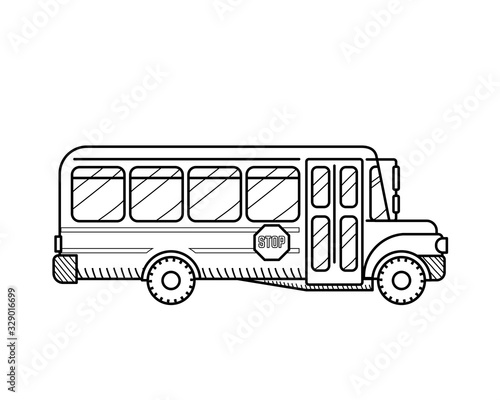 School bus icon public transport outline. Isolated on white background. Educational concept for coloring book page for kids