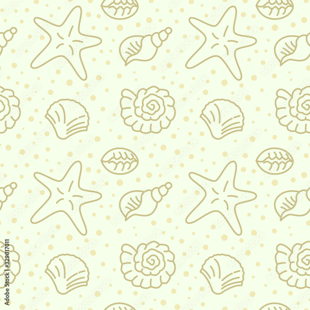 Seashell and starfish icons pattern. Summer beach seamless background. Seamless pattern vector illustration