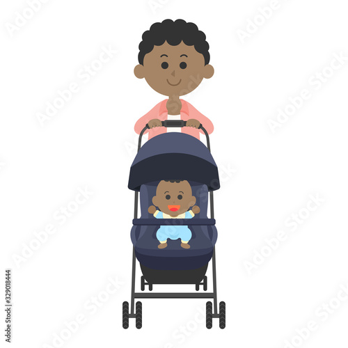 ベビーカーを押す黒人男性