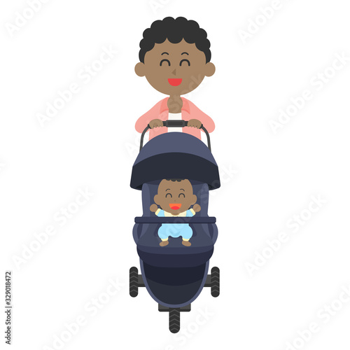 ベビーカーを押す黒人男性