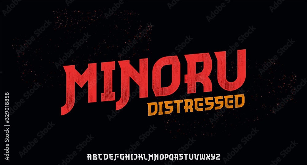 minoru, the Japanese or Chinese style font with grunge distressed texture font minoru, the Japanese or Chinese style font with grunge distressed texture font