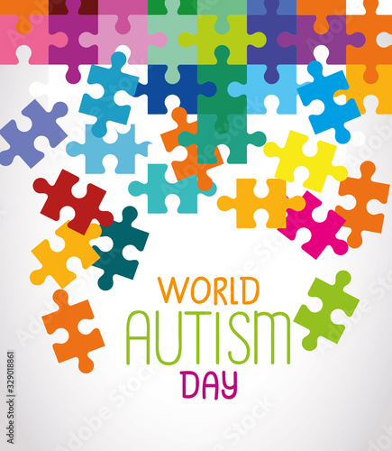 world autism day with puzzle pieces vector illustration design