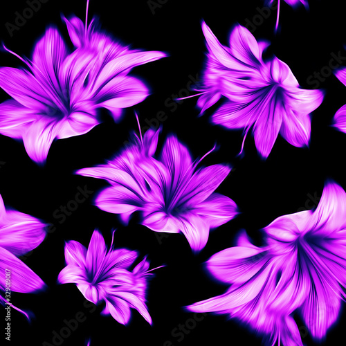 Blurred amaryllis seamless pattern.