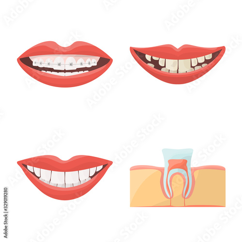 Vector illustration of stomatology and dentistry symbol. Set of stomatology and dentist stock symbol for web.