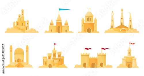 Sand castle vector illustration on white background . Sandcastle vector cartoon set icon. Isolated cartoon set icon sand castle.