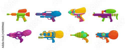Water gun vector cartoon set icon. Isolated cartoon icon water pistol. Vector illustration watergun on white background .