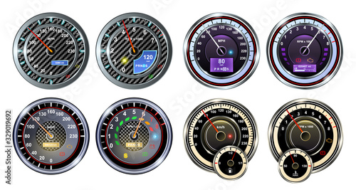 Speed of car vector realistic set icon. Isolated realistic set icon speedometer. Vector illustration auto meter on white background .