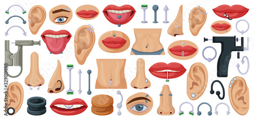 Piercing vector cartoon set icon. Isolated vector illustration body on white background . Cartoon set icon piercing.