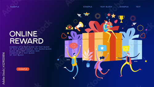People receive a gift box. Web baner for landing page. Refer a friend. Online reward concept. Digital referral program. Template, homepage, poster, ui, coupon, flyer. 3d isometric vector.  Web baner