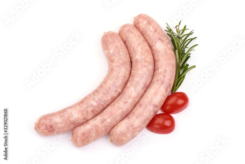 Sausages for frying, grill pork sausages, isolated on white background