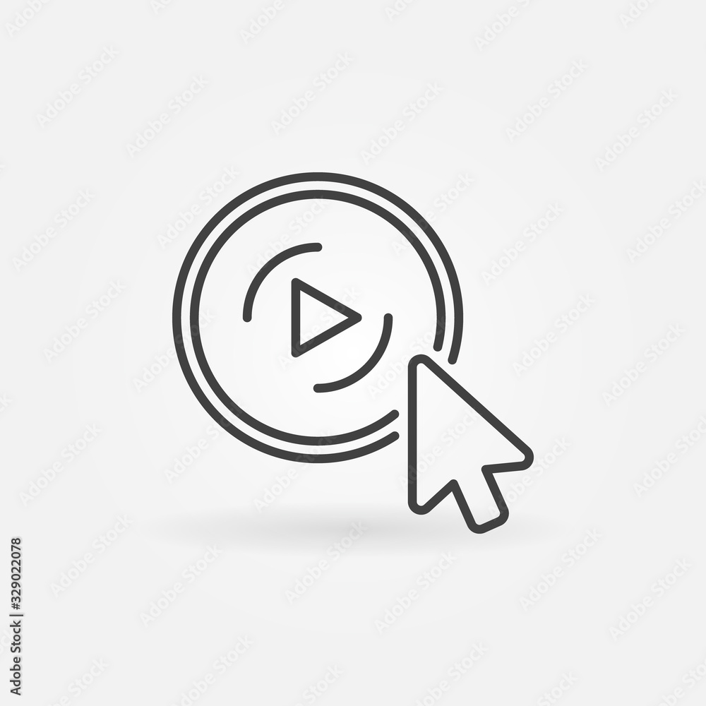 Mouse click on round video player button vector outline vlogging concept icon or sign Mouse click on round video player button vector outline vlogging concept icon or sign
