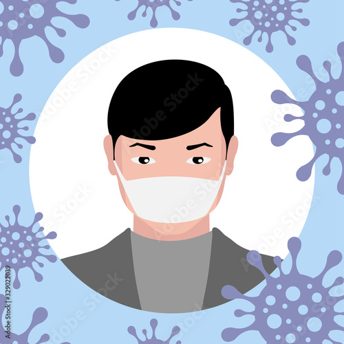 Coronavirus 2019-nCoV, man in white medical face mask