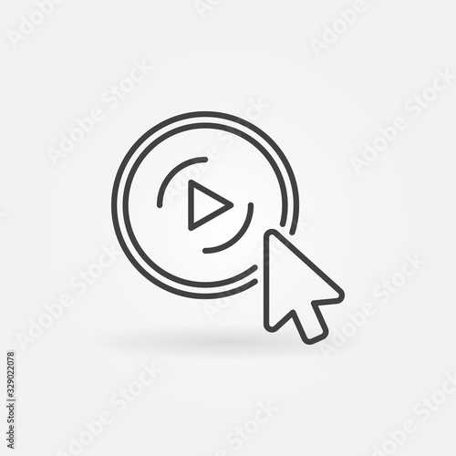 Mouse click on round video player button vector outline vlogging concept icon or sign