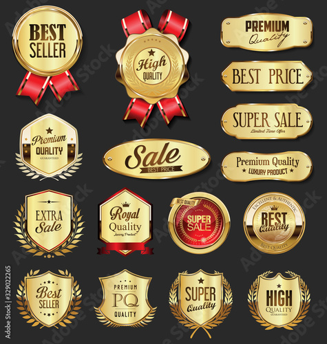 Retro vintage golden laurel wreath badge and shields collection