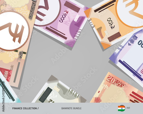 Indian Rupee banknotes set. Isolated on background. Cash of different nominal value. Vector illustration on the topic of finance.
