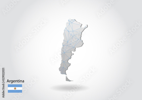 Vector map of argentina with trendy triangles design in polygonal style on dark background, map shape in modern 3d paper cut art style. layered papercraft cutout design.