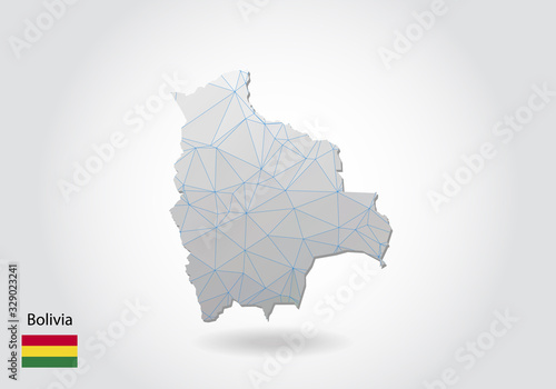 Vector map of bolivia with trendy triangles design in polygonal style on dark background, map shape in modern 3d paper cut art style. layered papercraft cutout design.