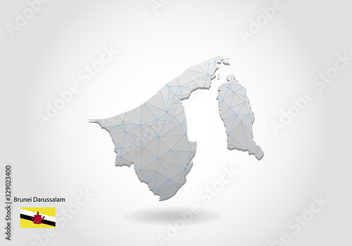 Vector map of brunei Darussalam with trendy triangles design in polygonal style on dark background, map shape in modern 3d paper cut art style. layered papercraft cutout design.