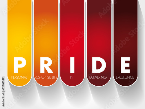 PRIDE - Personal Responsibility In Delivering Excellence, acronym concept background
