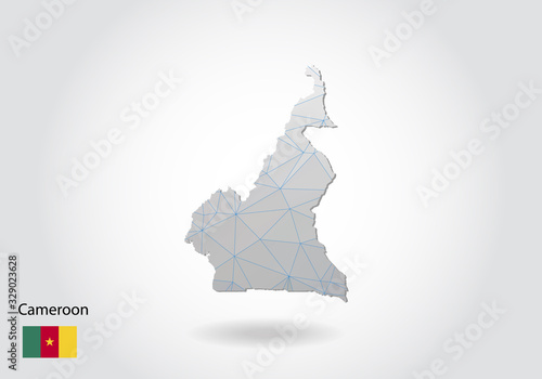 Vector map of cameroon with trendy triangles design in polygonal style on dark background, map shape in modern 3d paper cut art style. layered papercraft cutout design.