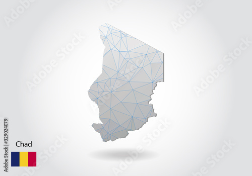Vector map of chad with trendy triangles design in polygonal style on dark background, map shape in modern 3d paper cut art style. layered papercraft cutout design.