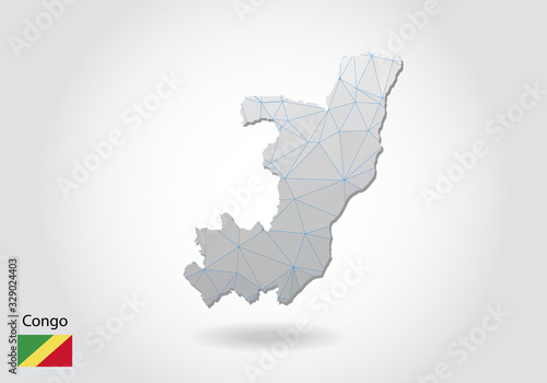 Vector map of congo with trendy triangles design in polygonal style on dark background, map shape in modern 3d paper cut art style. layered papercraft cutout design.