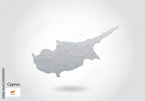 Vector map of cyprus with trendy triangles design in polygonal style on dark background, map shape in modern 3d paper cut art style. layered papercraft cutout design.
