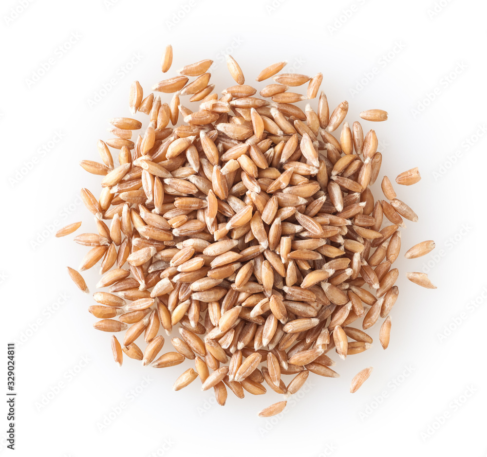 Heap of uncooked spelt grains isolated on white background Heap of uncooked spelt grains isolated on white background