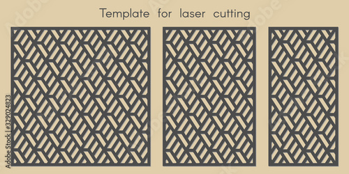 Template for laser cutting. Stencil for panels of wood, metal. Geometric pattern. Abstract background for cut. Vector illustration. Decorative cards. Ratio 1:1, 2:3, 1:2.
