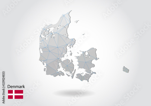 Vector map of denmark with trendy triangles design in polygonal style on dark background, map shape in modern 3d paper cut art style. layered papercraft cutout design.