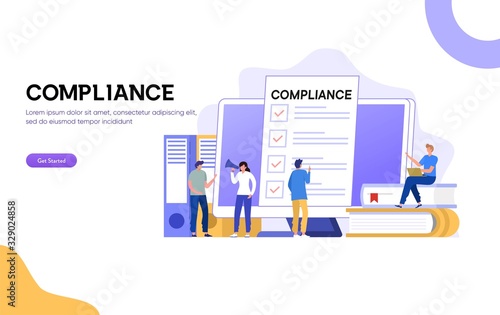 Compliance Rules vector illustration, Businessman offering to sign business contract concept, people discuss regulation, can use for, landing page, template, ui, web, homepage, poster, banner, flyer