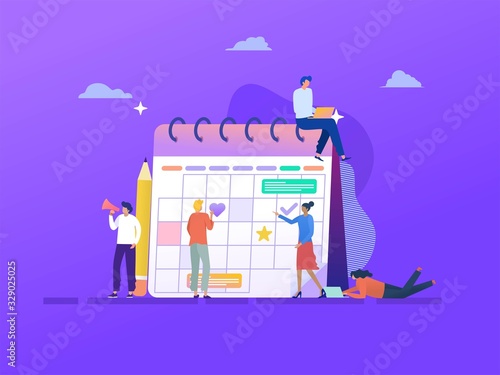 Business agenda appointment vector illustration concept, Happy man and woman making business schedule with calender can use for, landing page, template, ui, web, homepage, poster, banner, flyer