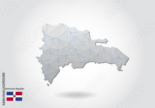Vector map of Dominican Republic with trendy triangles design in polygonal style on dark background, map shape in modern 3d paper cut art style. layered papercraft cutout design.