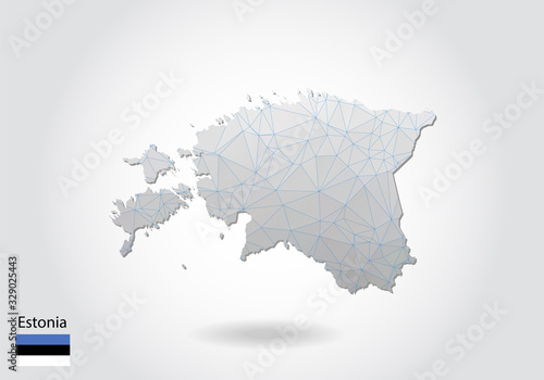 Vector map of estonia with trendy triangles design in polygonal style on dark background, map shape in modern 3d paper cut art style. layered papercraft cutout design.