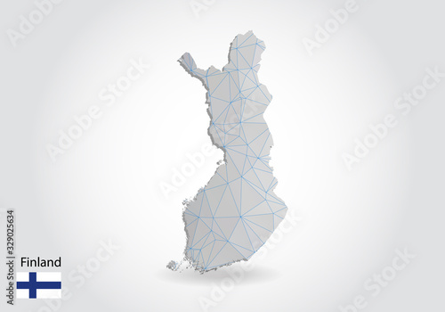 Vector map of finland with trendy triangles design in polygonal style on dark background, map shape in modern 3d paper cut art style. layered papercraft cutout design.