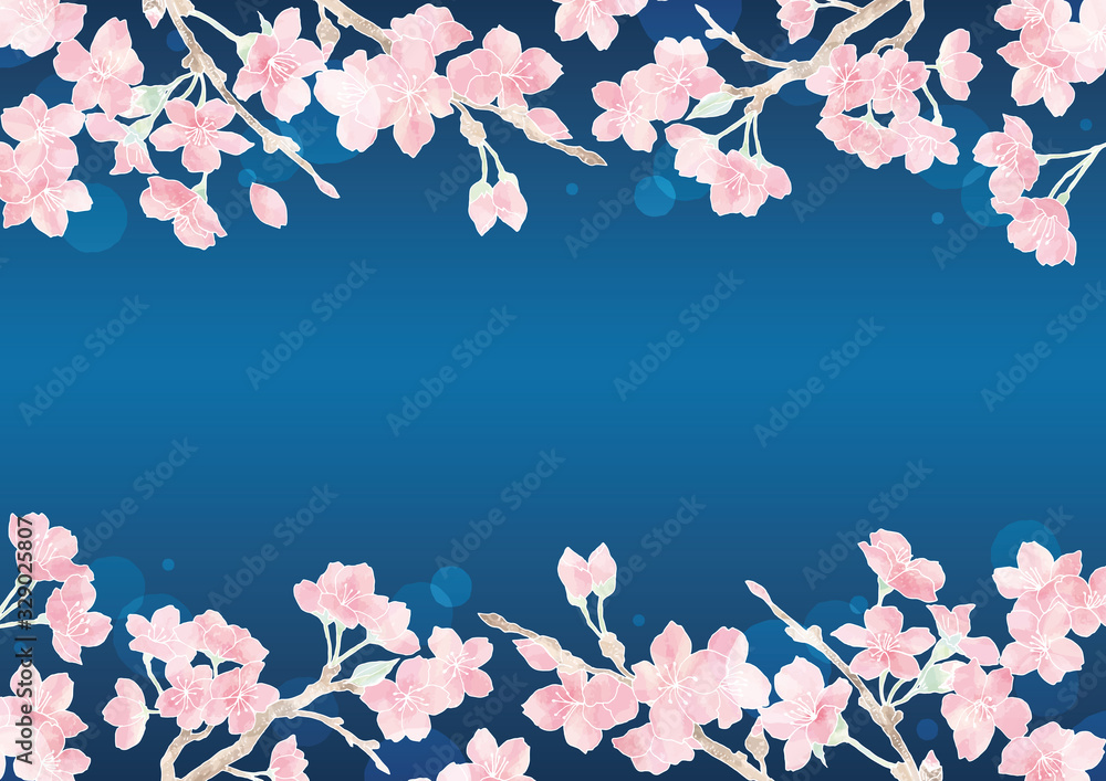 満開の桜の花フレーム05 イラスト素材 背景素材 夜桜 Stock Vector Adobe Stock