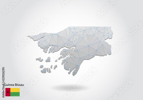 Vector map of guinea Bissau with trendy triangles design in polygonal style on dark background, map shape in modern 3d paper cut art style. layered papercraft cutout design.