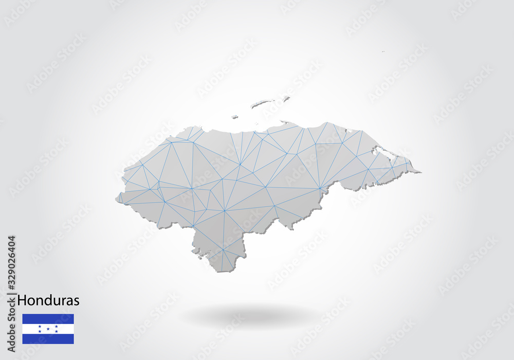 Vector map of honduras with trendy triangles design in polygonal style on dark background, map shape in modern 3d paper cut art style. layered papercraft cutout design. Vector map of honduras with trendy triangles design in polygonal style on dark background, map shape in modern 3d paper cut art style. layered papercraft cutout design.