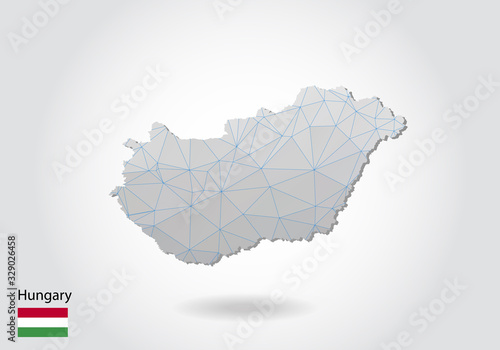 Vector map of hungary with trendy triangles design in polygonal style on dark background, map shape in modern 3d paper cut art style. layered papercraft cutout design.