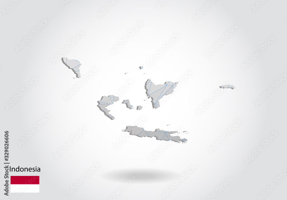 Vector map of Indonesia with trendy triangles design in polygonal style on dark background, map shape in modern 3d paper cut art style. layered papercraft cutout design. Vector map of Indonesia with trendy triangles design in polygonal style on dark background, map shape in modern 3d paper cut art style. layered papercraft cutout design.
