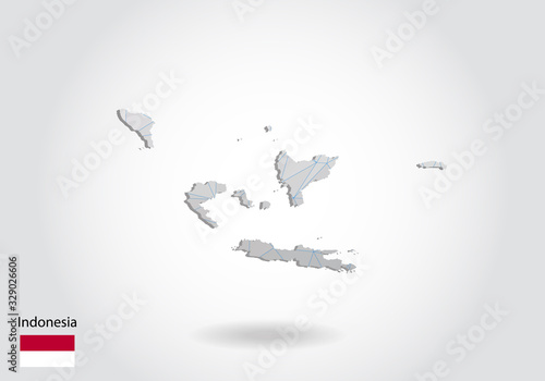 Vector map of Indonesia with trendy triangles design in polygonal style on dark background, map shape in modern 3d paper cut art style. layered papercraft cutout design.